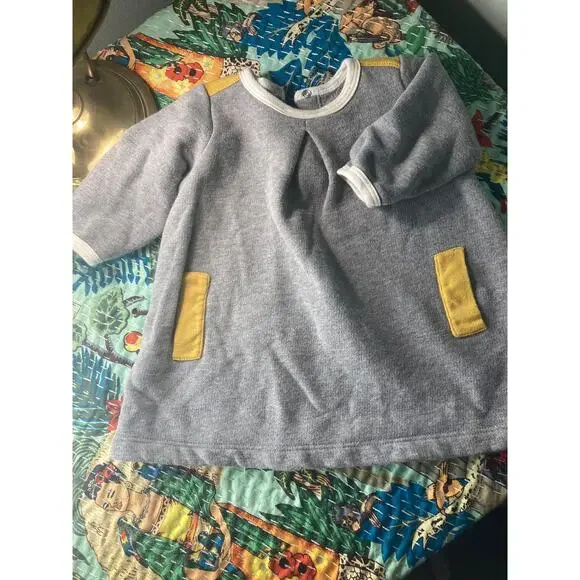 Petite Bateau ~ Sweet & Cosy ~ Sz 6 Months ~ Gray / Yellow Sweatshirt Dress - Picture 2 of 5